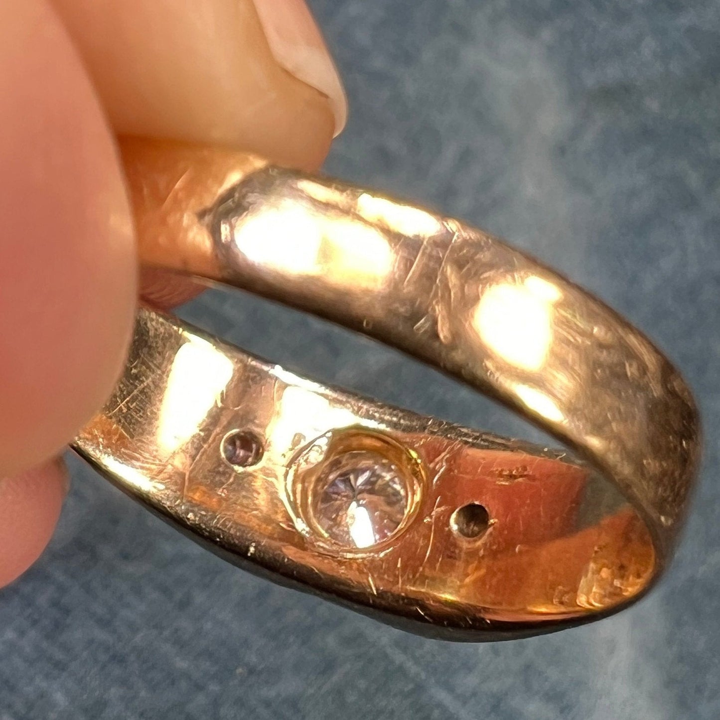 14k Yellow Gold Bezel-Set Wide Rose-Cut Diamond Ring Band *Video*