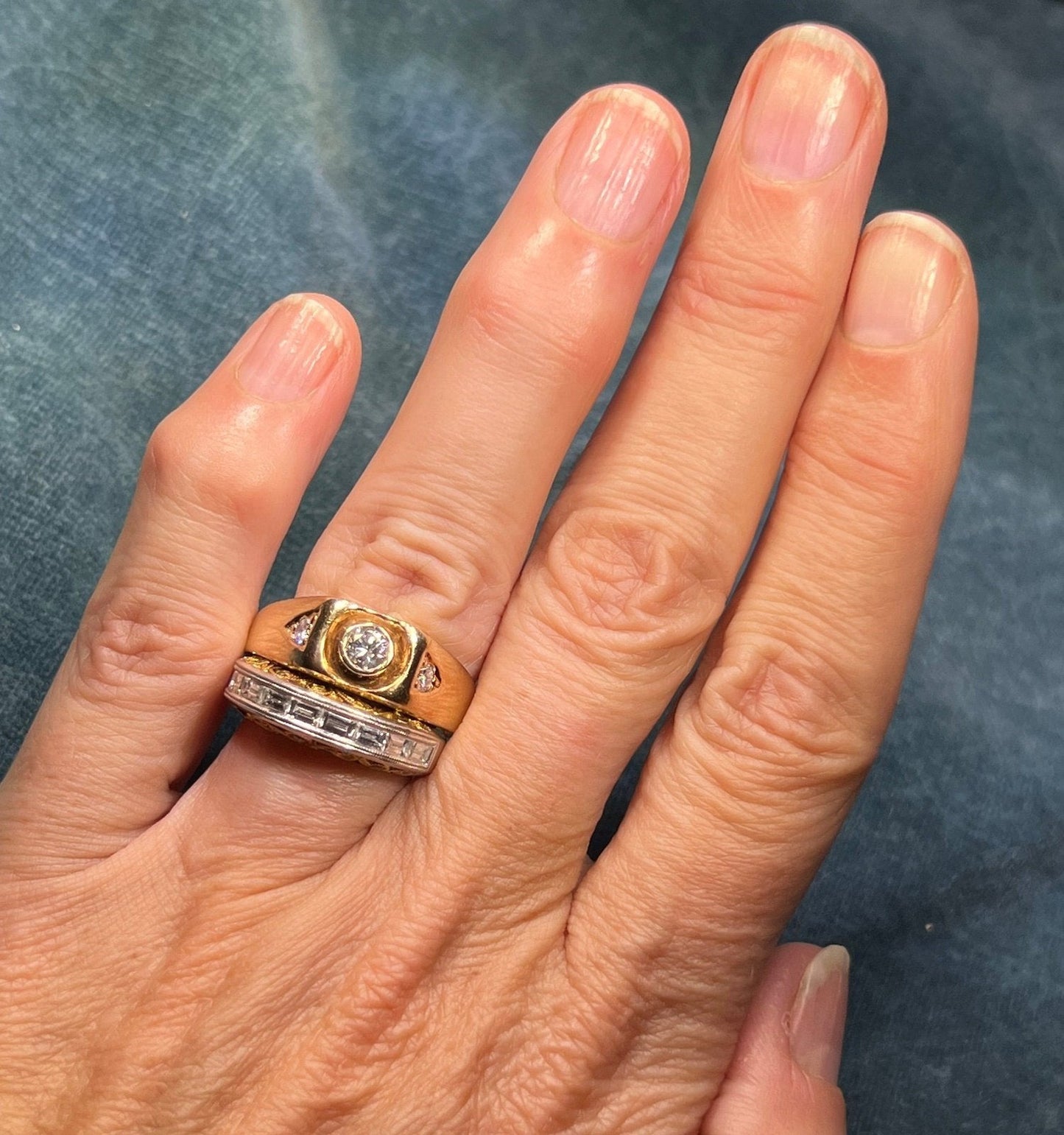 14k Yellow Gold Bezel-Set Wide Rose-Cut Diamond Ring Band *Video*