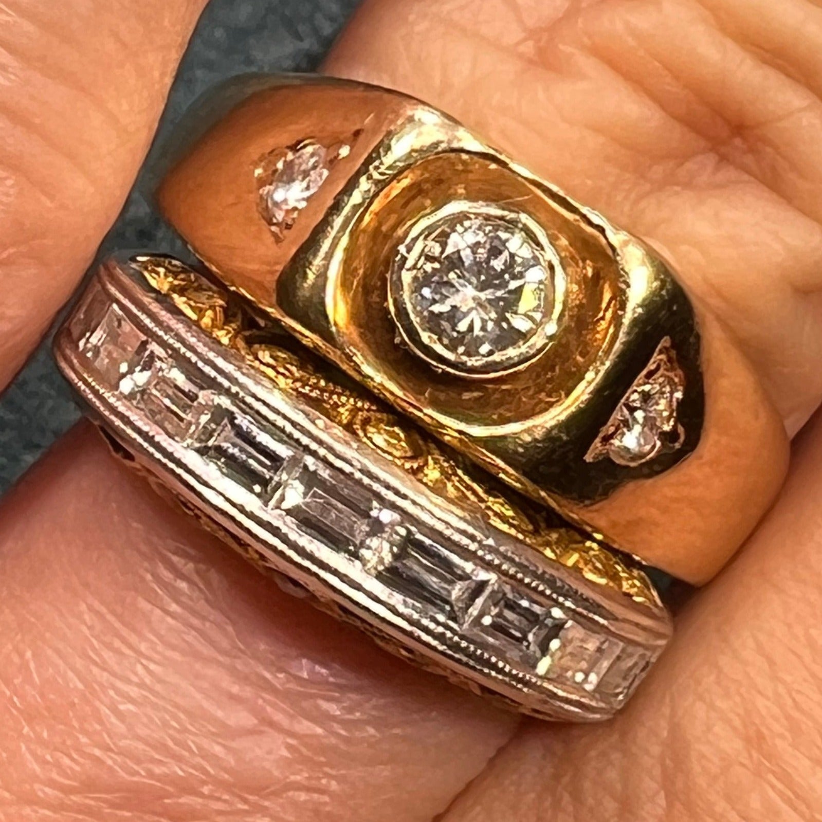 14k Yellow Gold Bezel-Set Wide Rose-Cut Diamond Ring Band *Video*