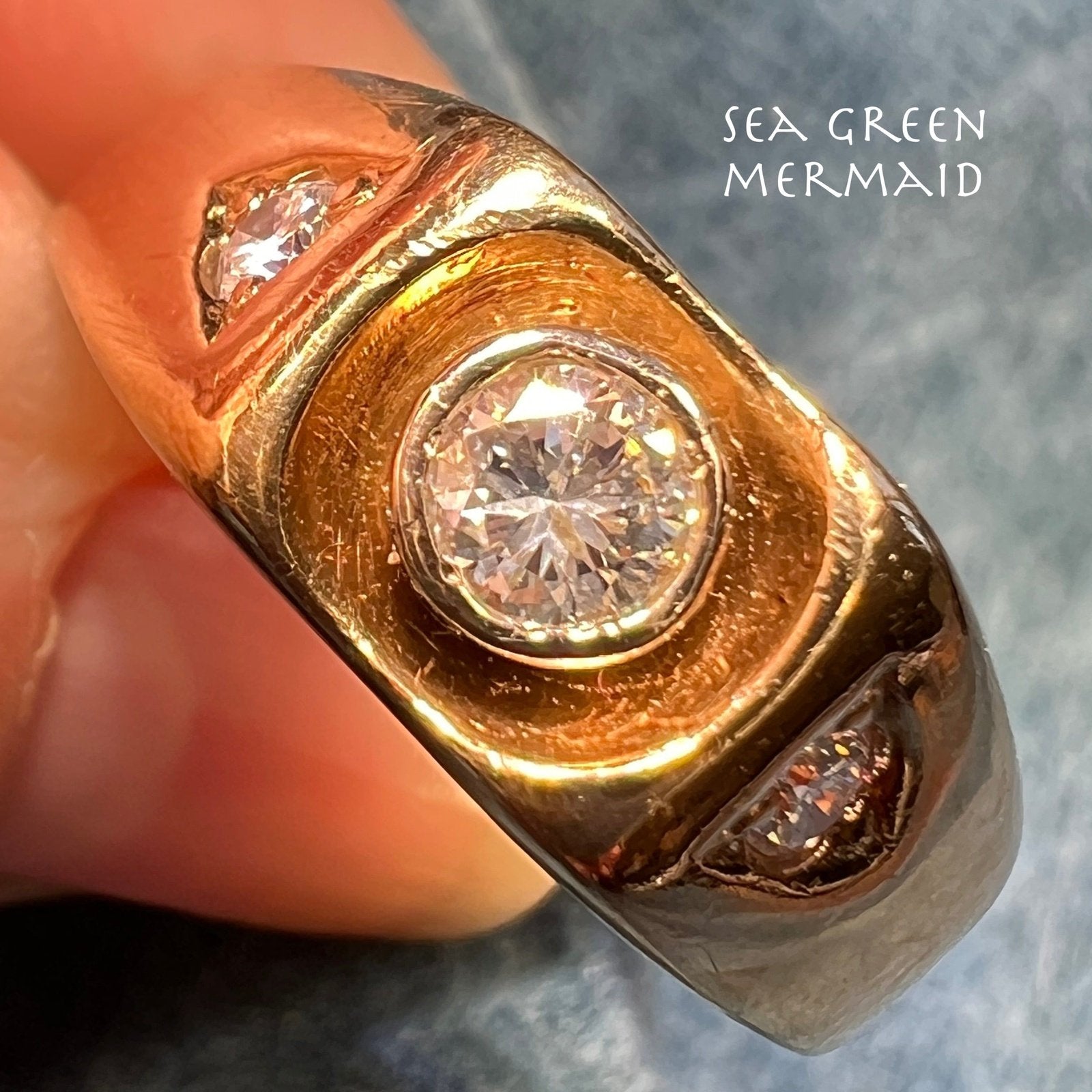 14k Yellow Gold Bezel-Set Wide Rose-Cut Diamond Ring Band *Video*