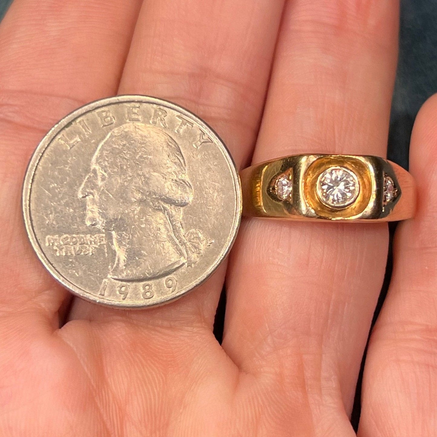 14k Yellow Gold Bezel-Set Wide Rose-Cut Diamond Ring Band *Video*