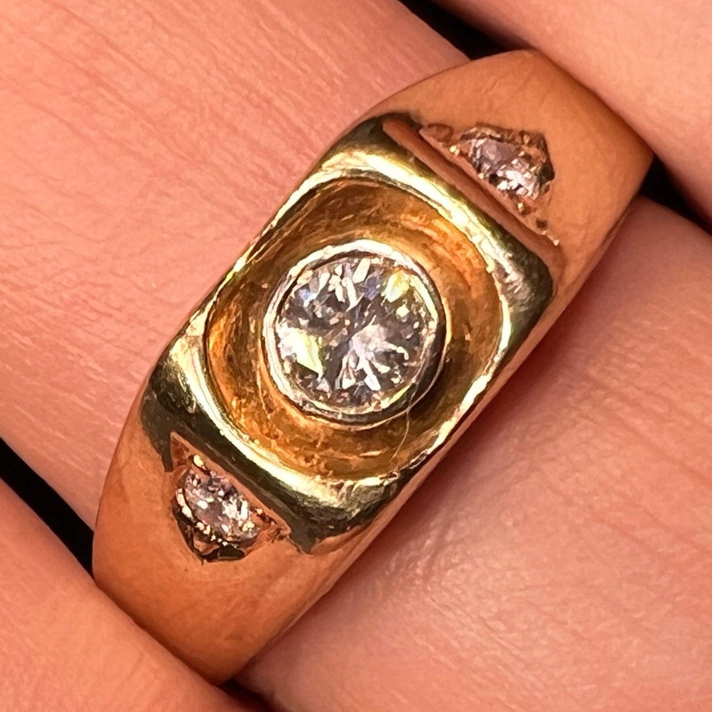 14k Yellow Gold Bezel-Set Wide Rose-Cut Diamond Ring Band *Video*