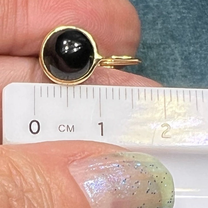 14k Yellow Gold Black Onyx Cabochon Leverback Earrings