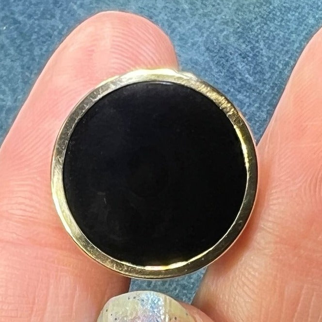 14k Yellow Gold Black Onyx Circle Full Moon Pendant