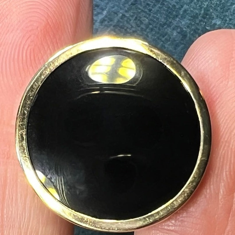 14k Yellow Gold Black Onyx Circle Full Moon Pendant