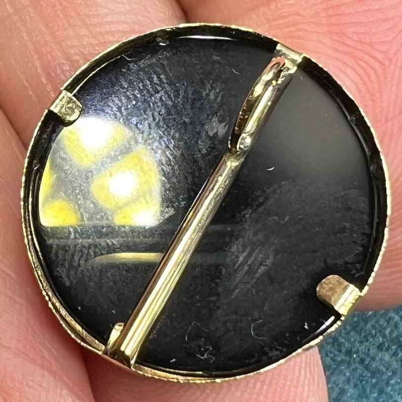 14k Yellow Gold Black Onyx Circle Full Moon Pendant