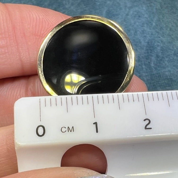 14k Yellow Gold Black Onyx Circle Full Moon Pendant