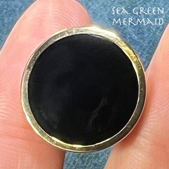 14k Yellow Gold Black Onyx Circle Full Moon Pendant