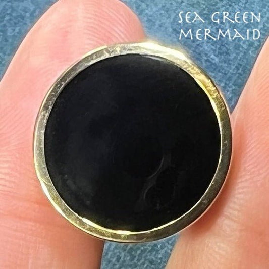 14k Yellow Gold Black Onyx Circle Full Moon Pendant