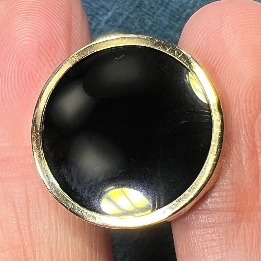 14k Yellow Gold Black Onyx Circle Full Moon Pendant
