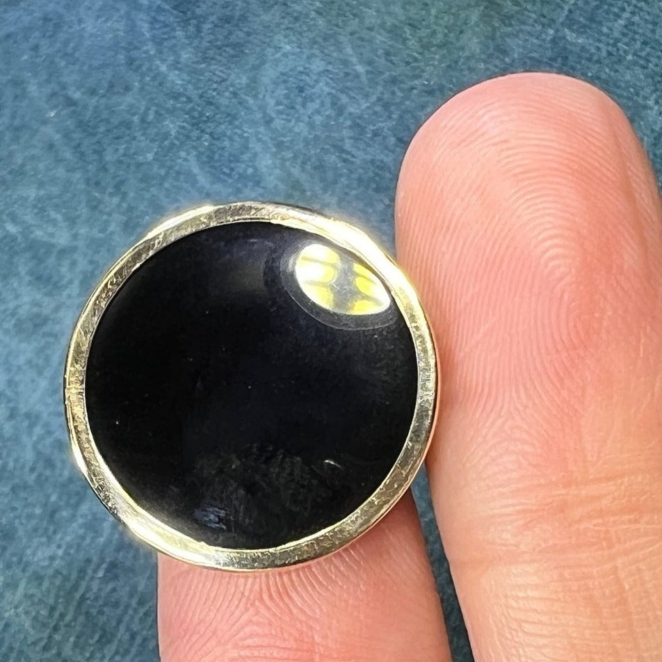 14k Yellow Gold Black Onyx Circle Full Moon Pendant