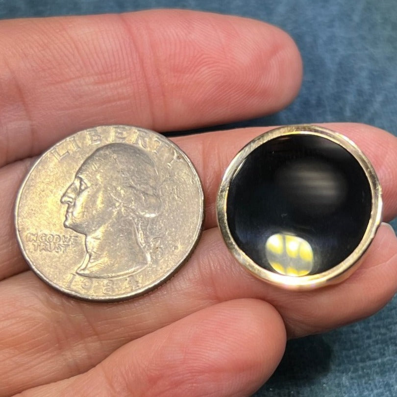 14k Yellow Gold Black Onyx Circle Full Moon Pendant