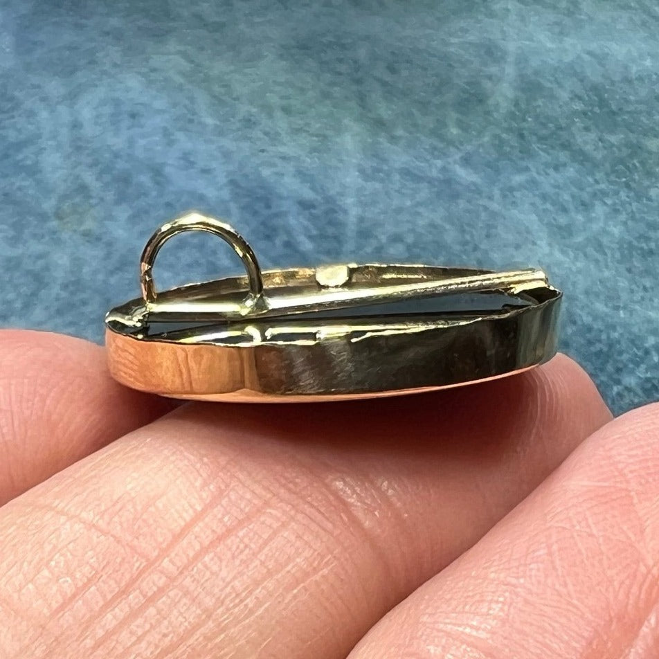 14k Yellow Gold Black Onyx Circle Full Moon Pendant