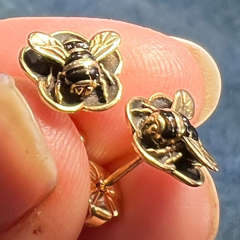 Tiny gold bee earrings cheap