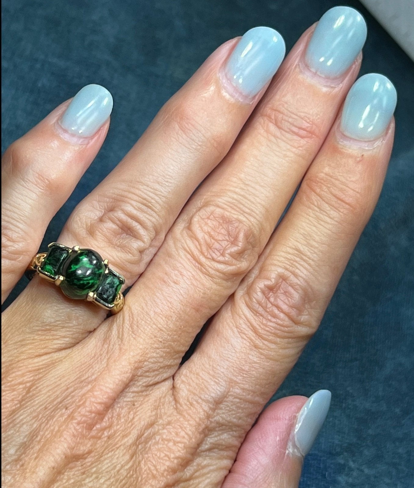 14k Yellow Gold Burmese "Maw Sit Sit" Jade Ring. *Rare*