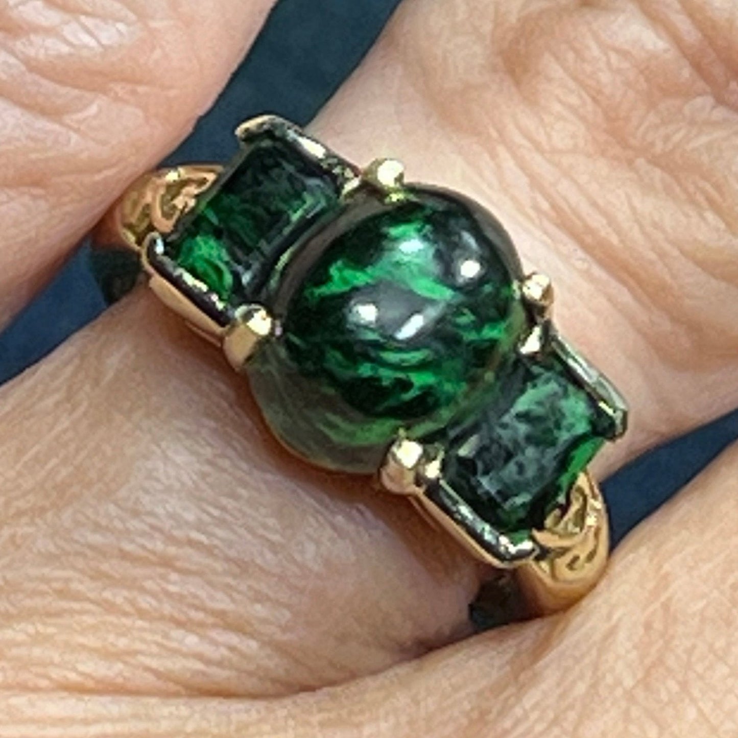 14k Yellow Gold Burmese "Maw Sit Sit" Jade Ring. *Rare*