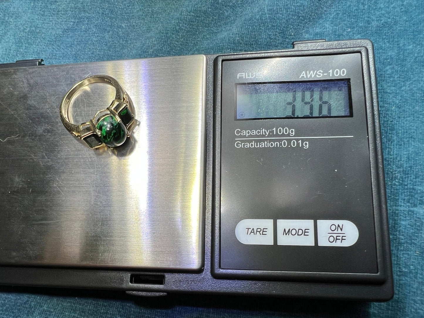 14k Yellow Gold Burmese "Maw Sit Sit" Jade Ring. *Rare*
