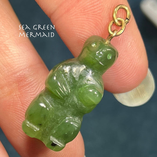 14k Yellow Gold Carved Jade Polar Bear Watch Fob Pendant. Gummi Bear!