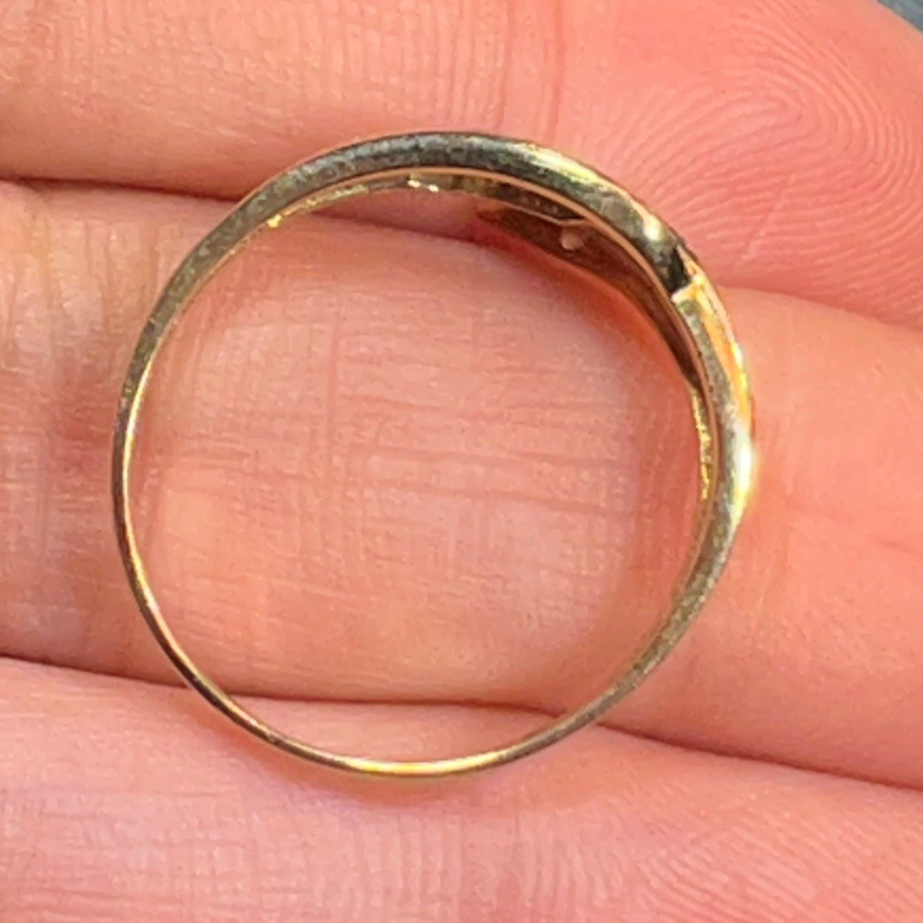 14k Yellow Gold Coiled Snake Ring w Diamond Eyes Nose & Tail