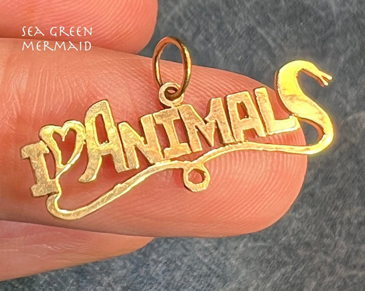 14k Yellow Gold Custom Made **I Love Animals* Pendant. Snake!