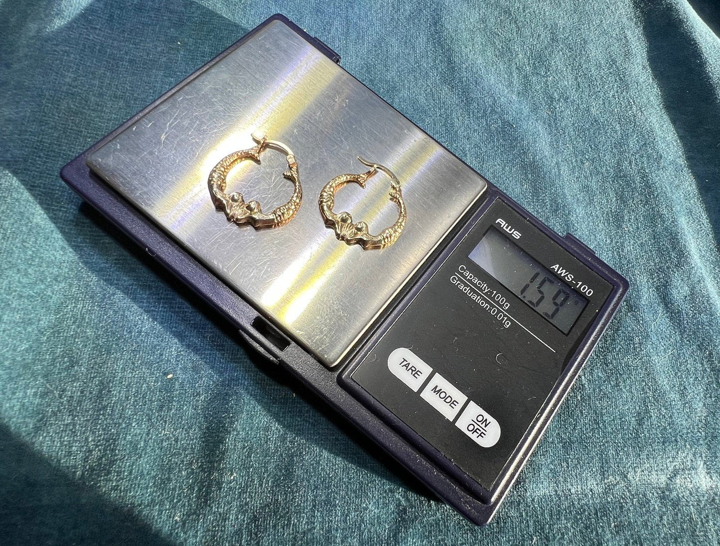 14k Yellow Gold DOUBLE MERMAID Hoop Earrings. Medium 0.9"