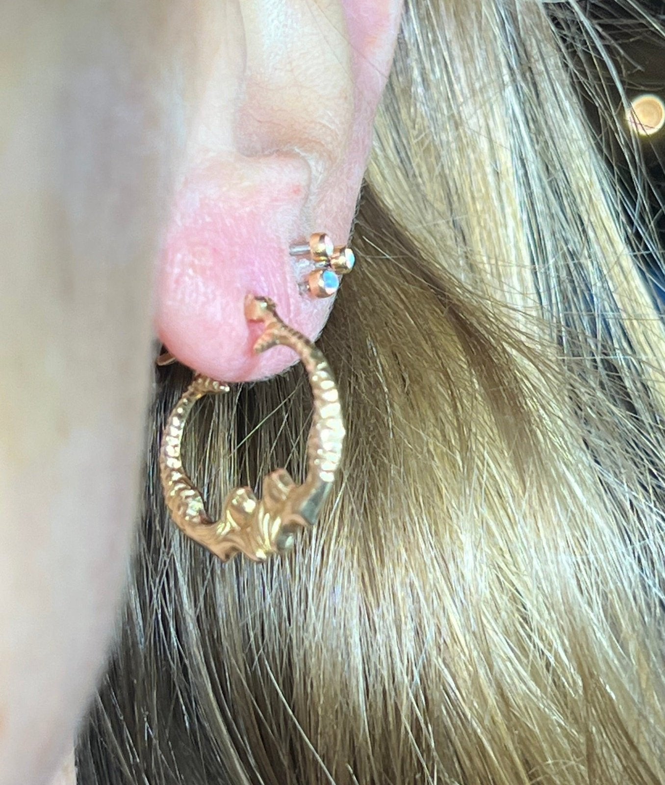 14k Yellow Gold DOUBLE MERMAID Hoop Earrings. Medium 0.9"