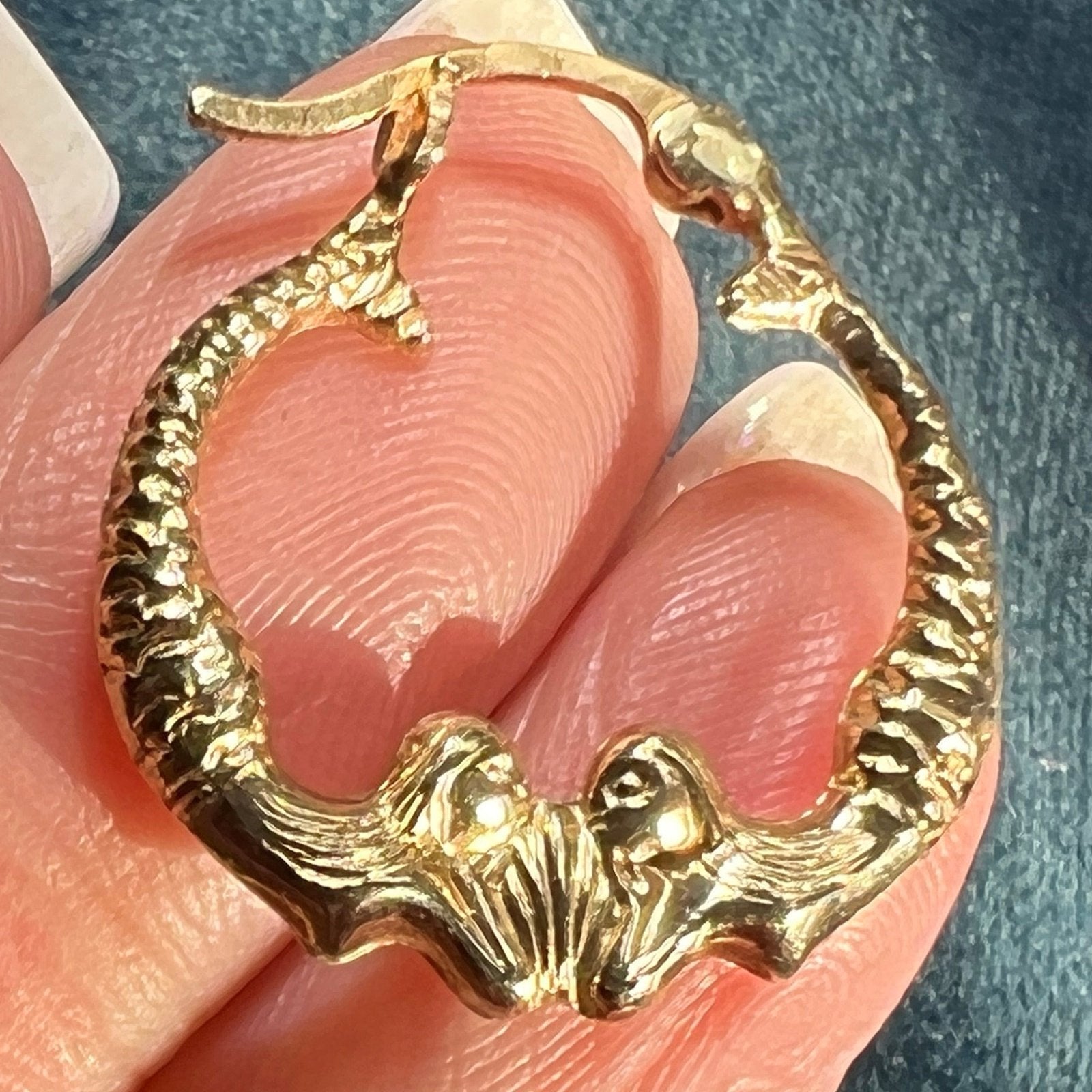 14k Yellow Gold DOUBLE MERMAID Hoop Earrings. Medium 0.9"