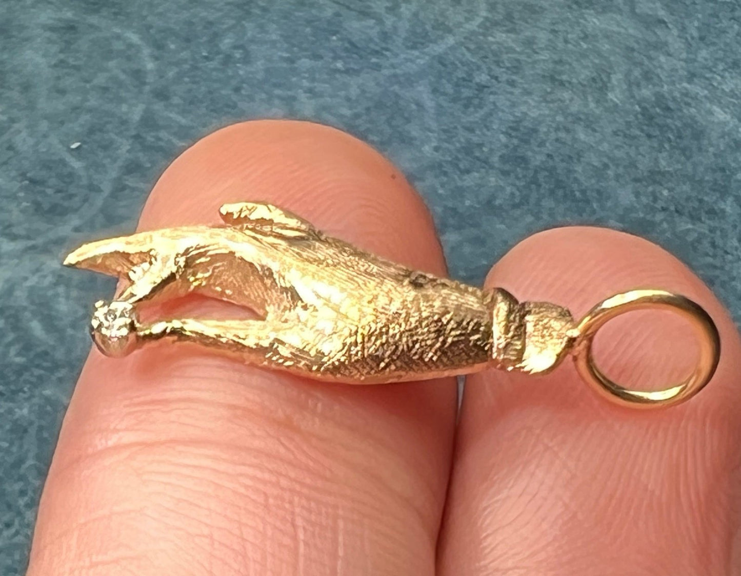 14k Yellow Gold & Diamond Antique HAND Pendant