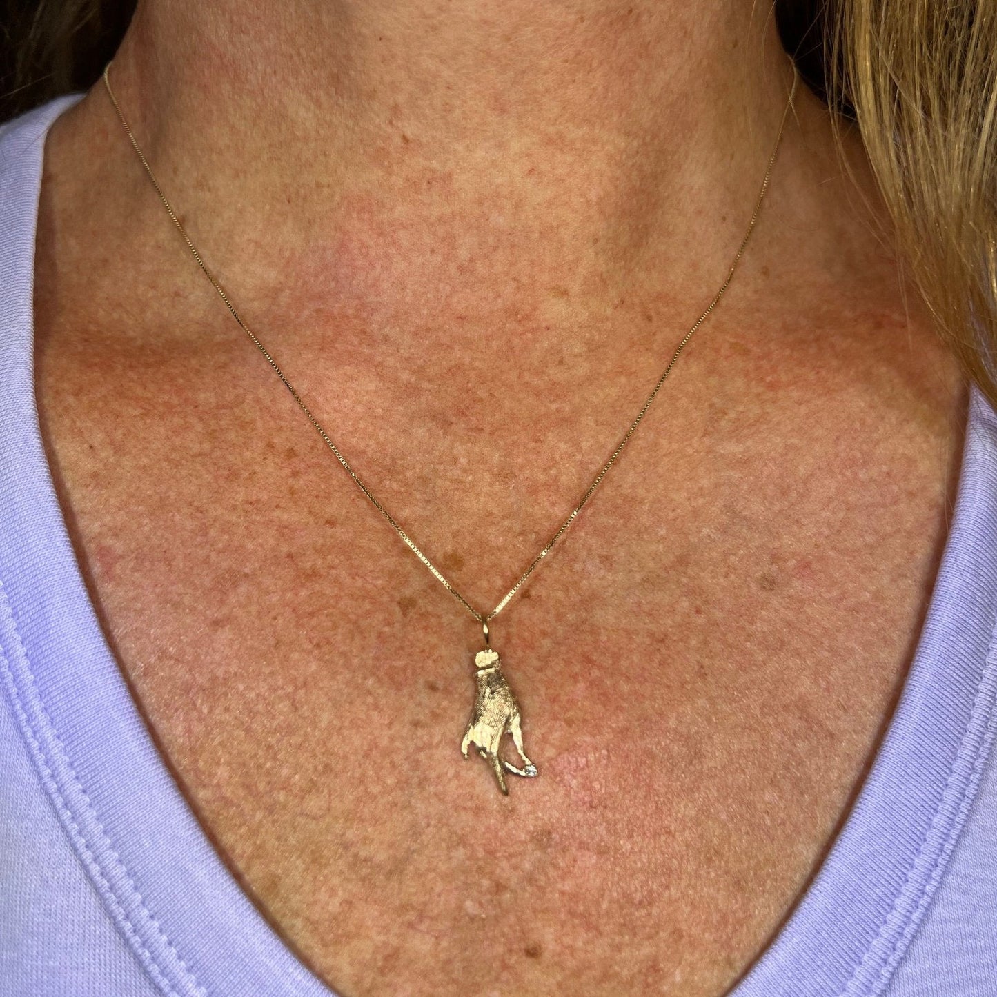 14k Yellow Gold & Diamond Antique HAND Pendant