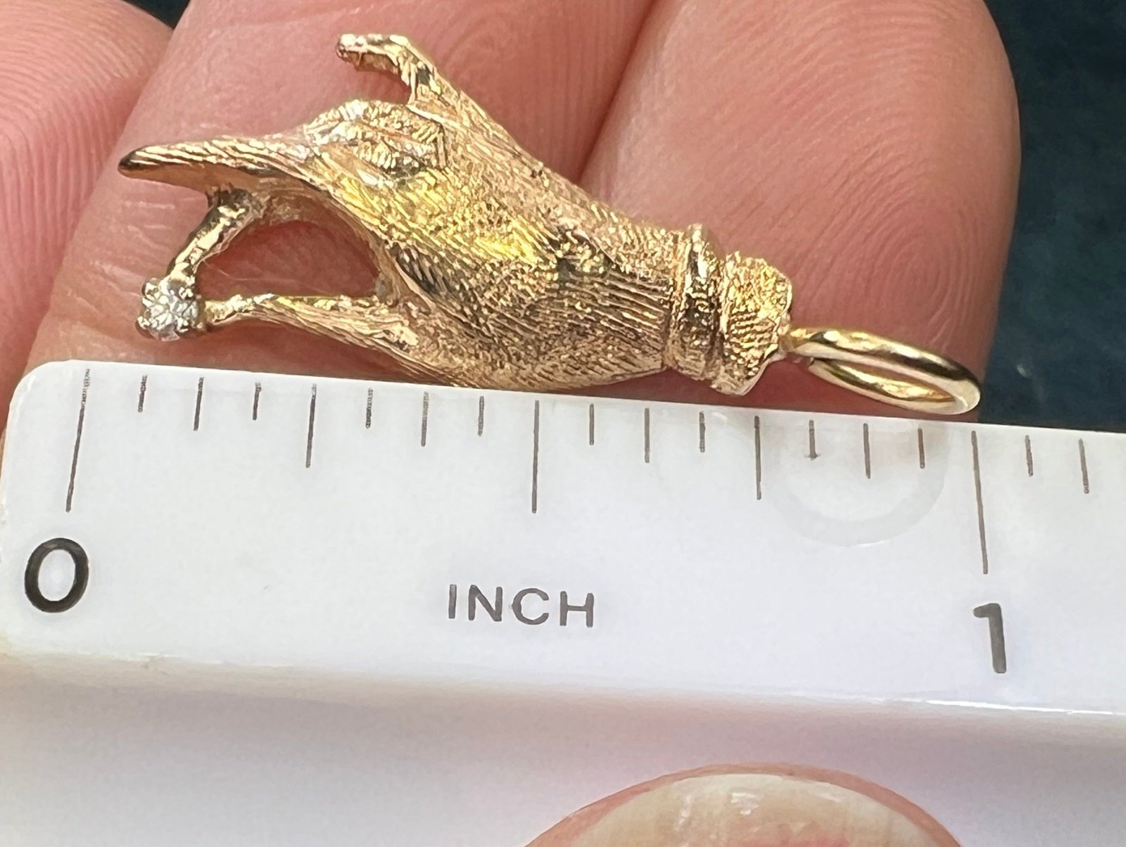 14k Yellow Gold & Diamond Antique HAND Pendant