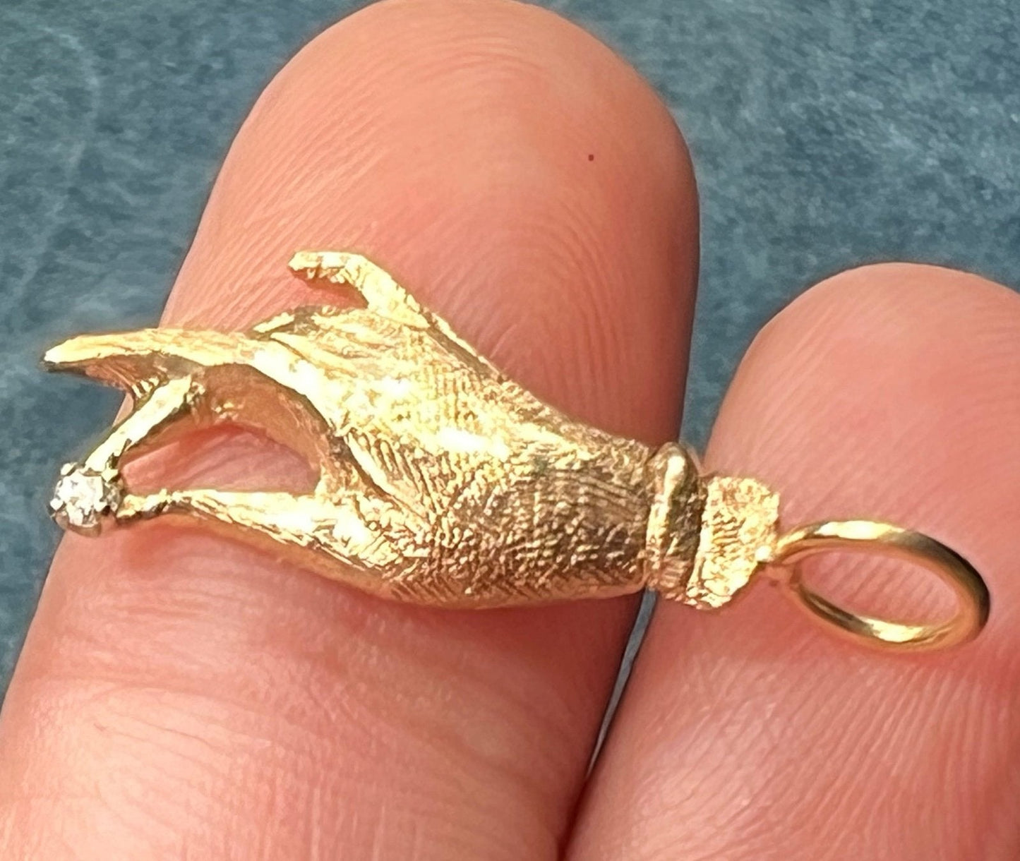 14k Yellow Gold & Diamond Antique HAND Pendant