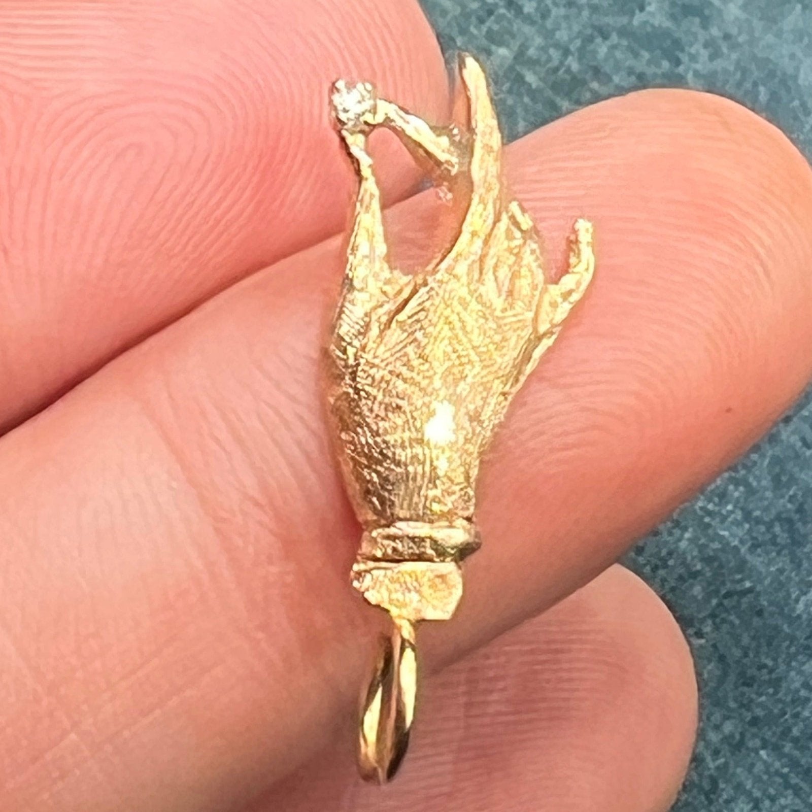 14k Yellow Gold & Diamond Antique HAND Pendant