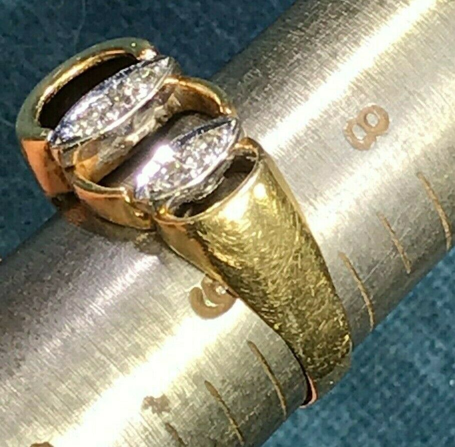 14k Yellow Gold Diamond MCM Modern Moon Circles Ring Sea Green Mermaid