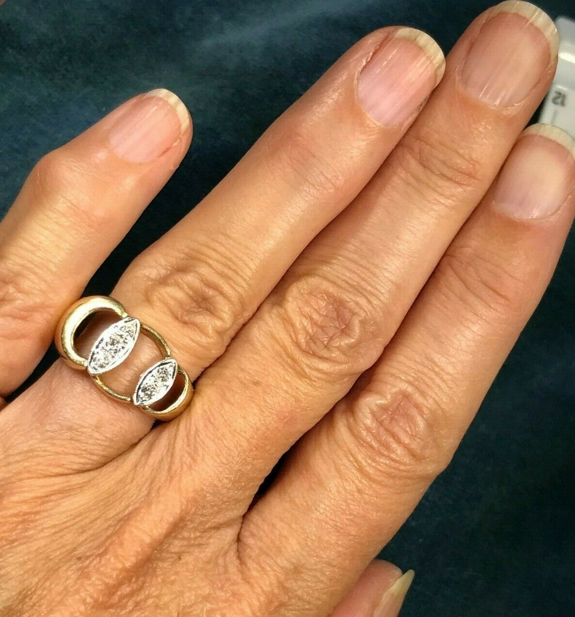 14k Yellow Gold Diamond MCM Modern Moon Circles Ring Sea Green Mermaid