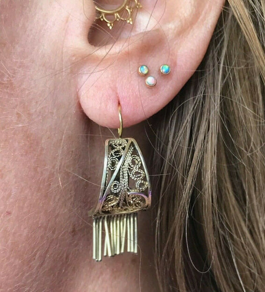 14k Yellow Gold Earwire & 925 Filigree Fringe GYPSY Earrings