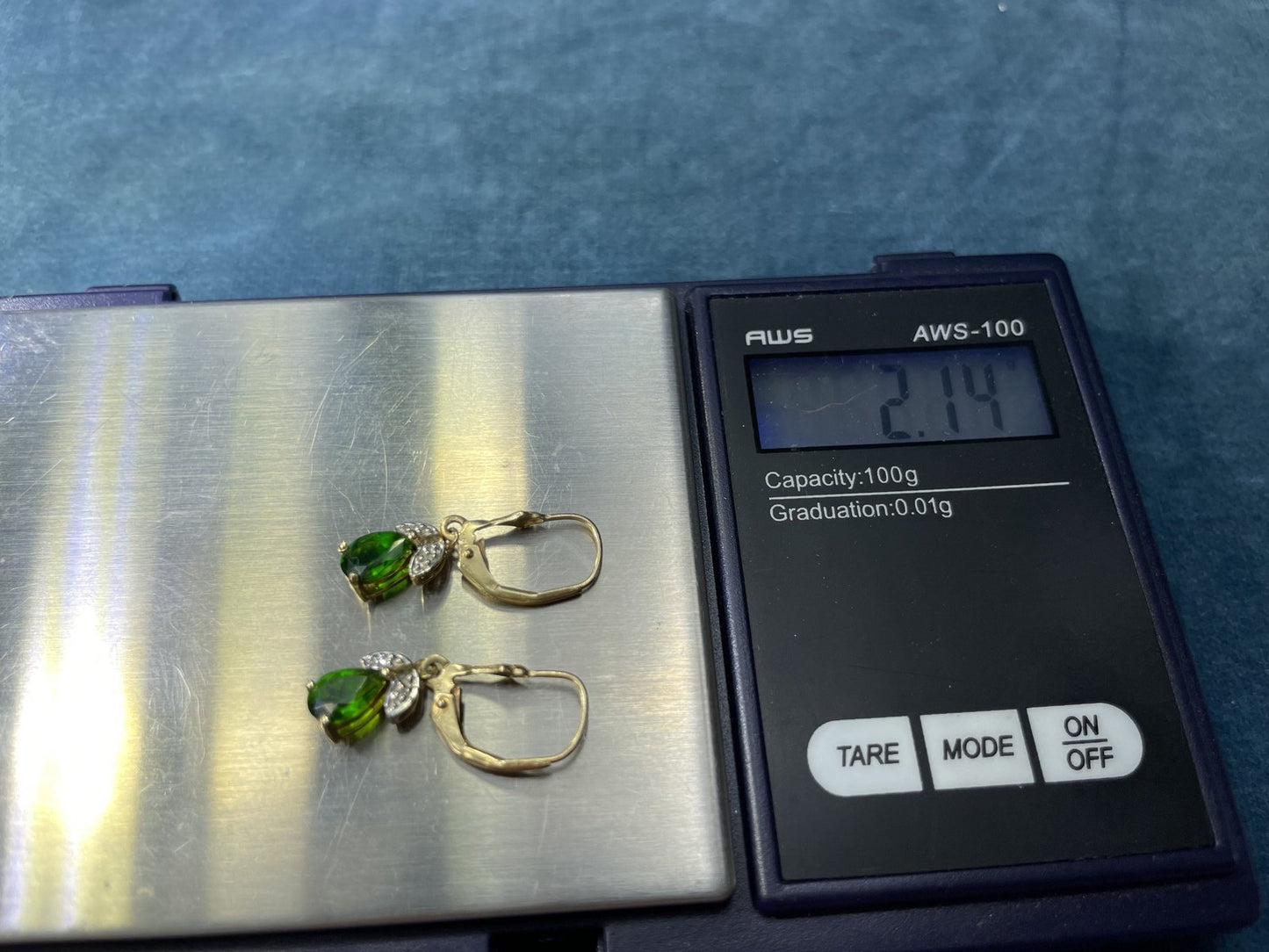14k Yellow Gold Emerald Teardrop & Diamond Leverback Earrings