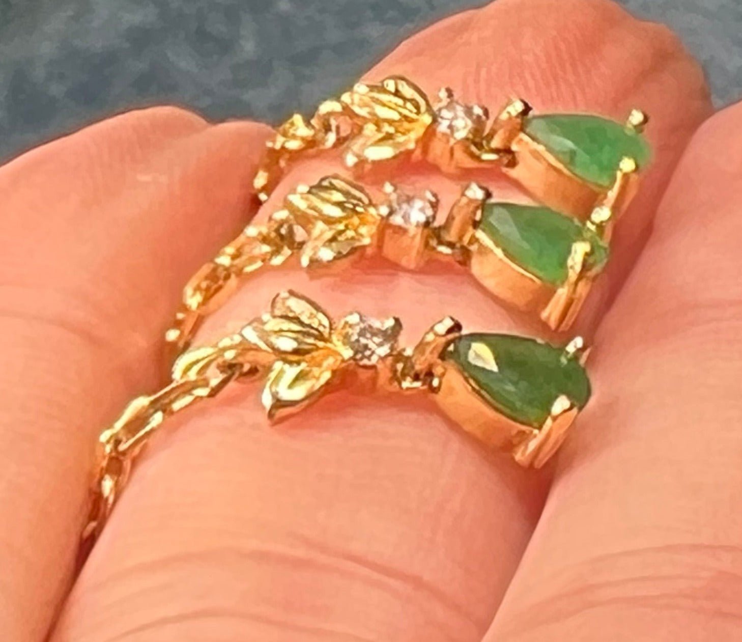 14k Yellow Gold Emerald Teardrop & Diamond Necklace. Festoon Bib