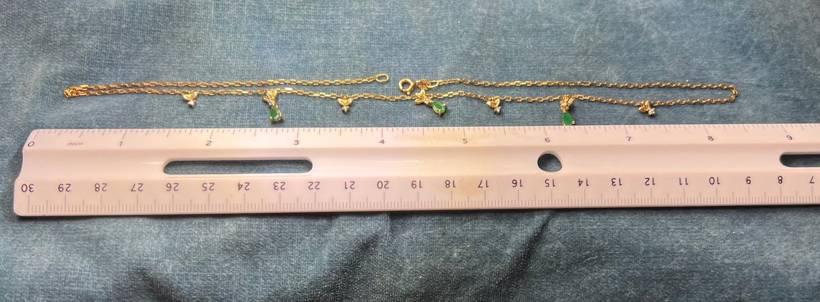 14k Yellow Gold Emerald Teardrop & Diamond Necklace. Festoon Bib