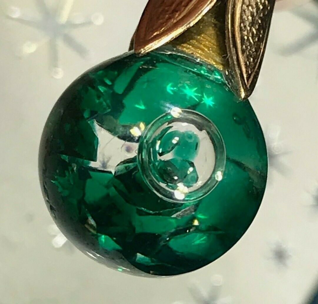 14k Yellow Gold "Floating Emerald" Snow-Globe Style Pendant. Large 1" **VIDEO**