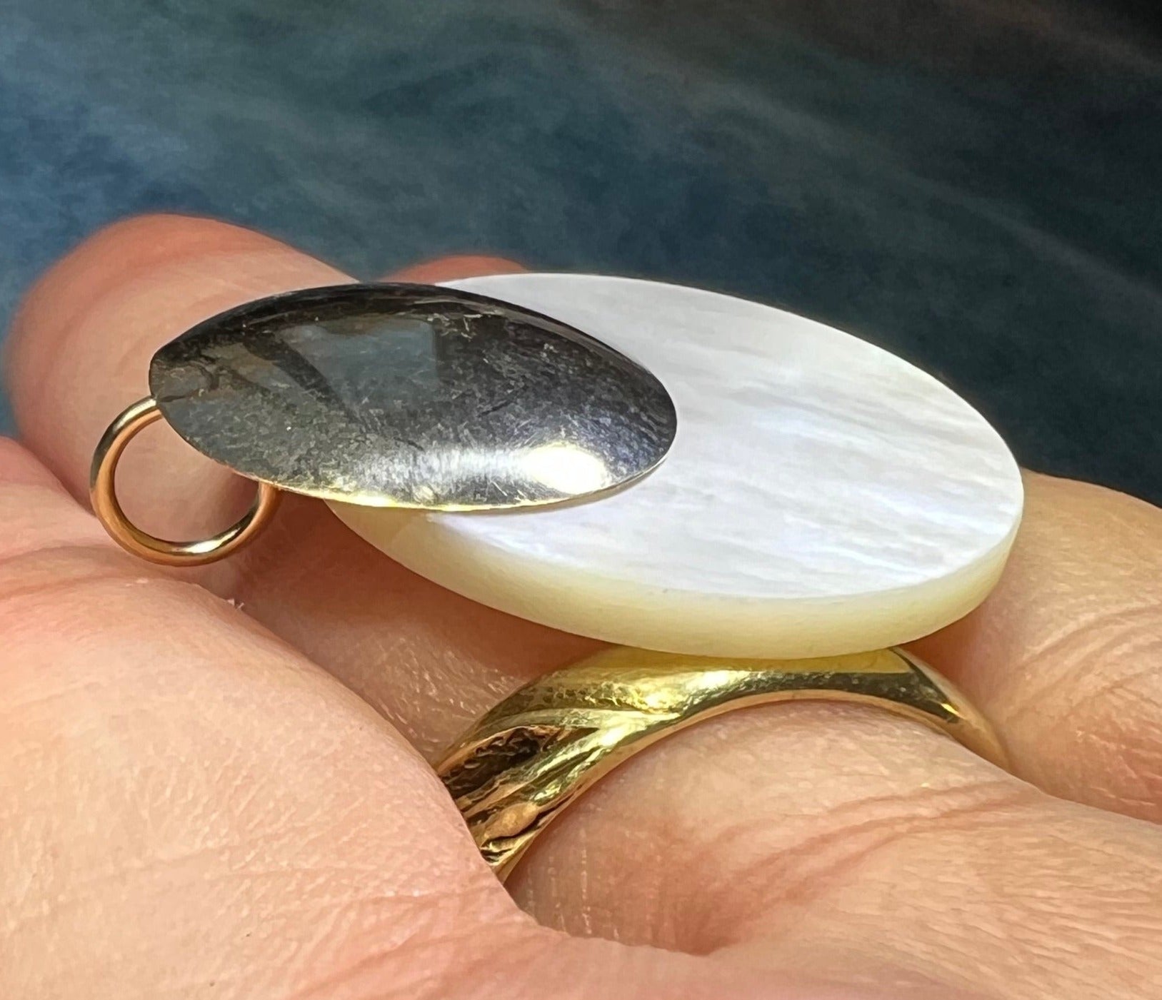 14k Yellow Gold Full MOON Lunar Eclipse Mother of Pearl Pendant - B