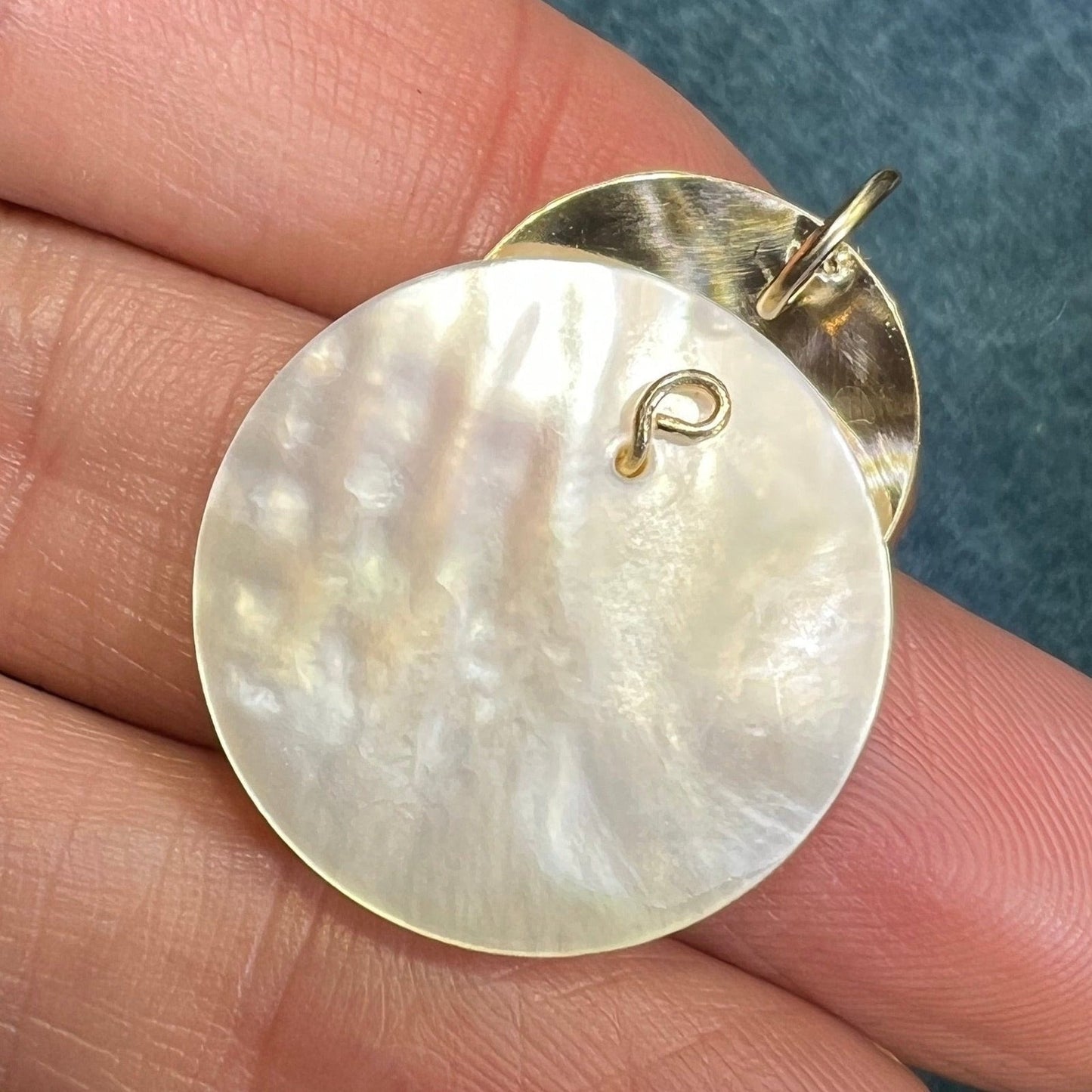 14k Yellow Gold Full MOON Lunar Eclipse Mother of Pearl Pendant - B