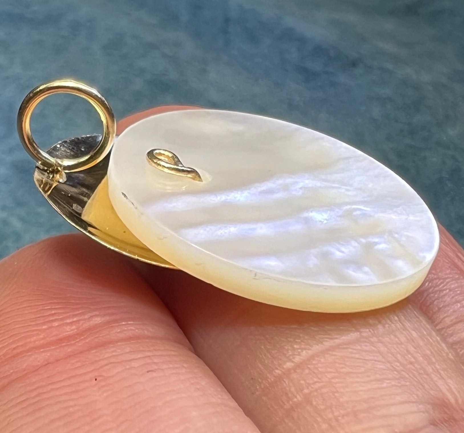 14k Yellow Gold Full MOON Lunar Eclipse Mother of Pearl Pendant - B