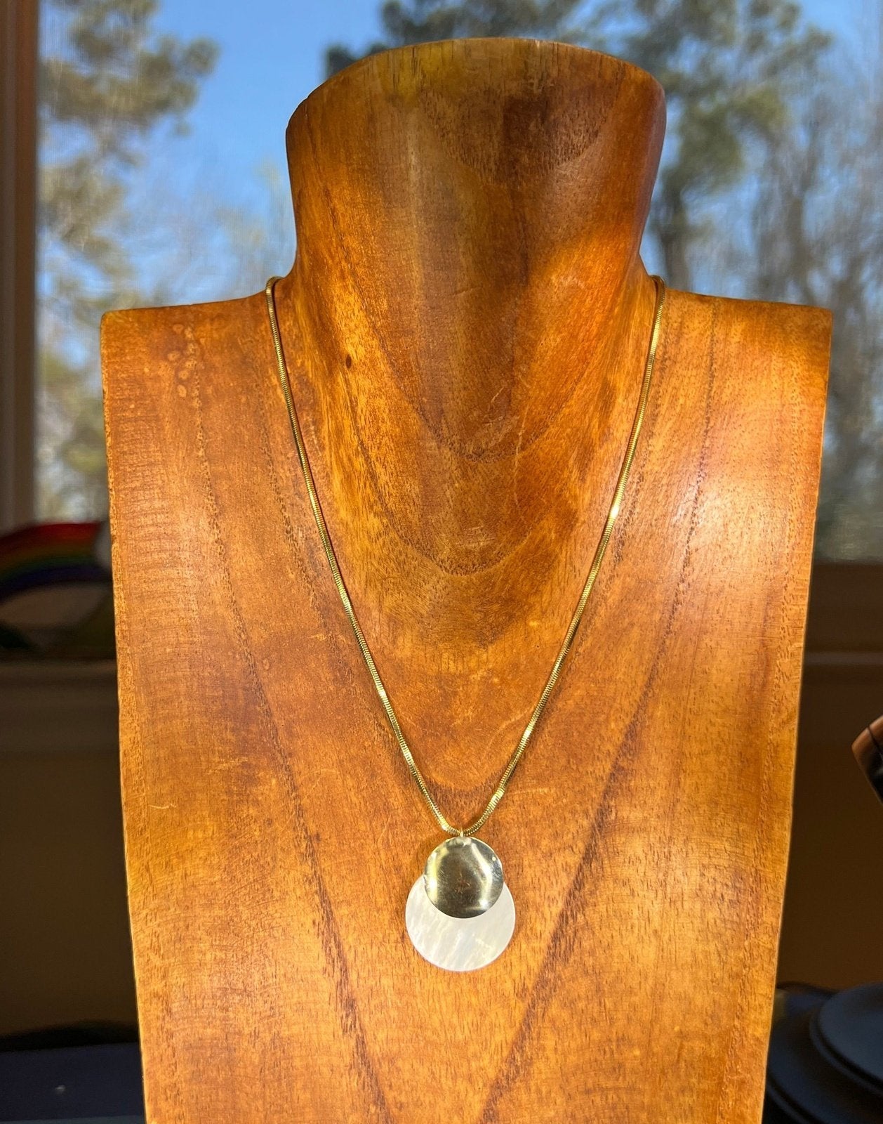 14k Yellow Gold Full MOON Lunar Eclipse Mother of Pearl Pendant - B