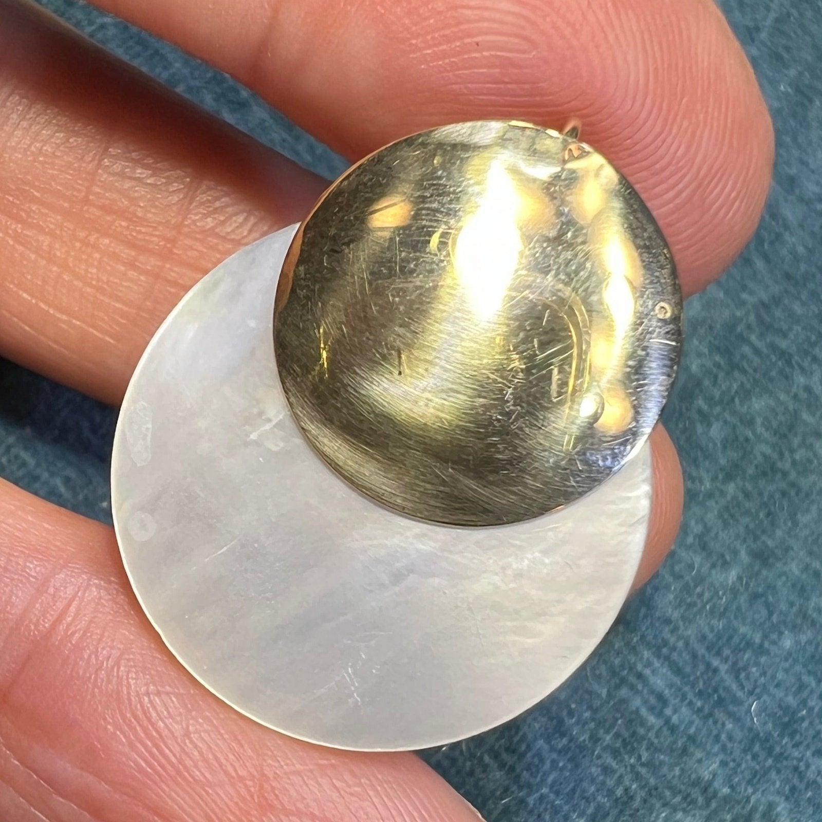 14k Yellow Gold Full MOON Lunar Eclipse Mother of Pearl Pendant - B