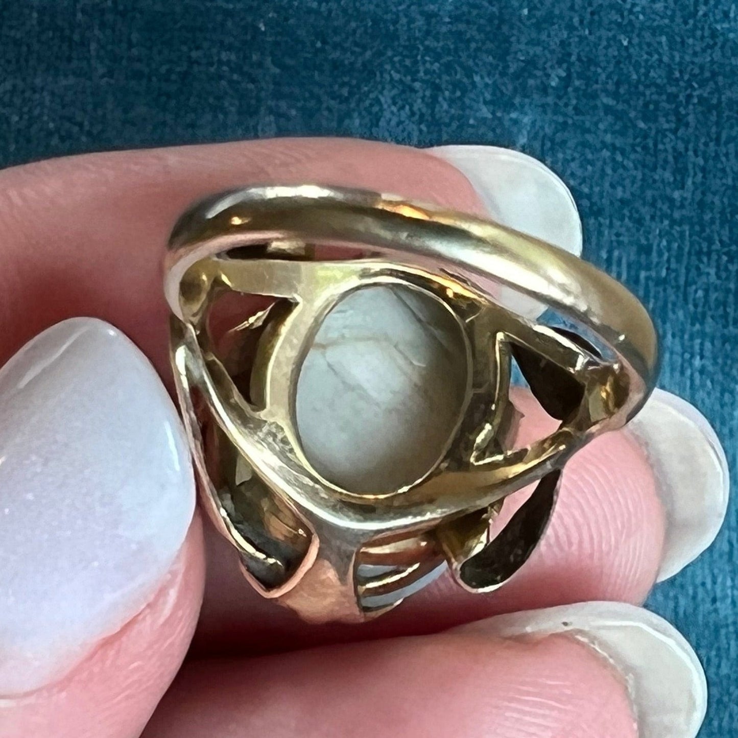 14k Yellow Gold Gray Star Sapphire Ring. Lotus Blossom Prongs *VIDEO*