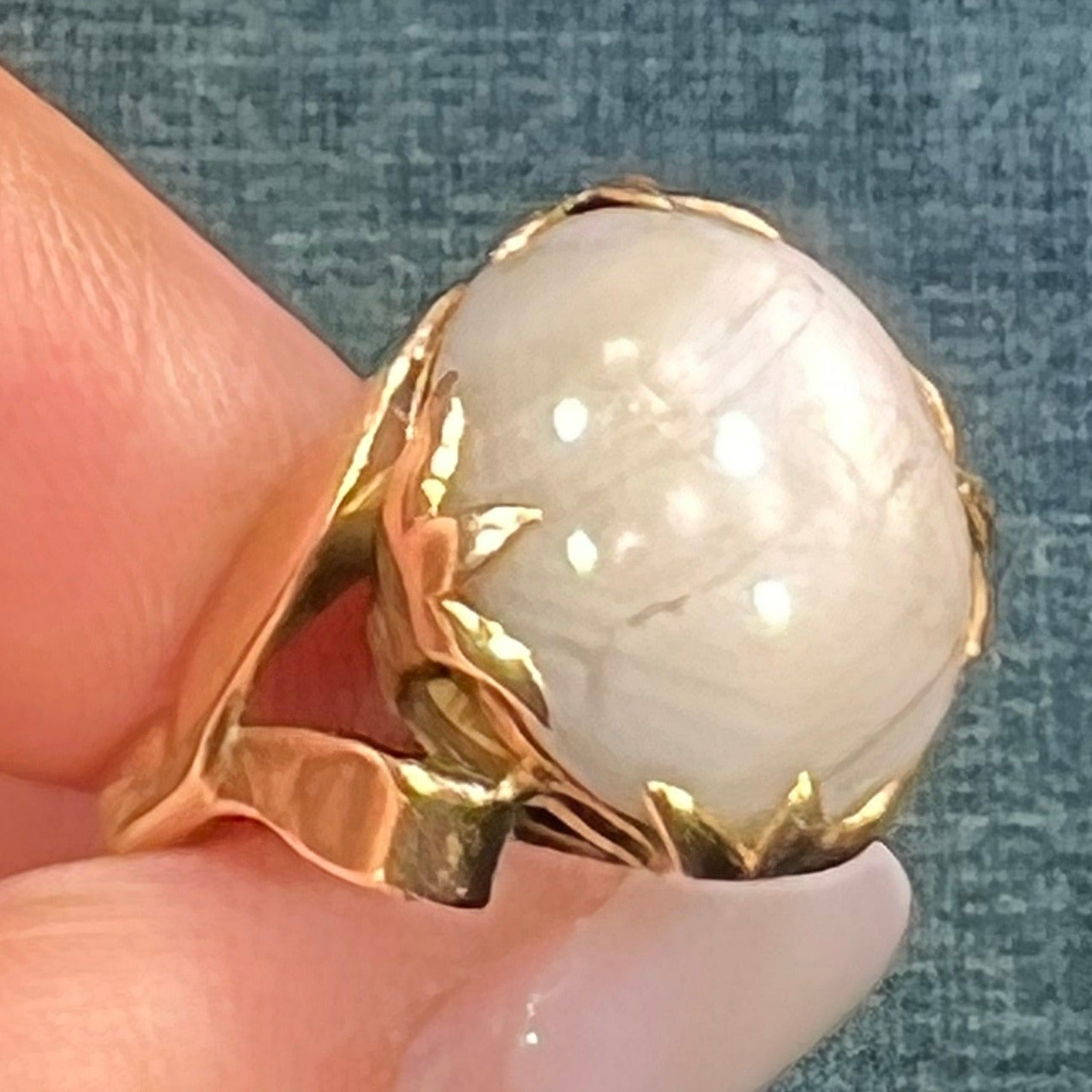 14k Yellow Gold Gray Star Sapphire Ring. Lotus Blossom Prongs *VIDEO*