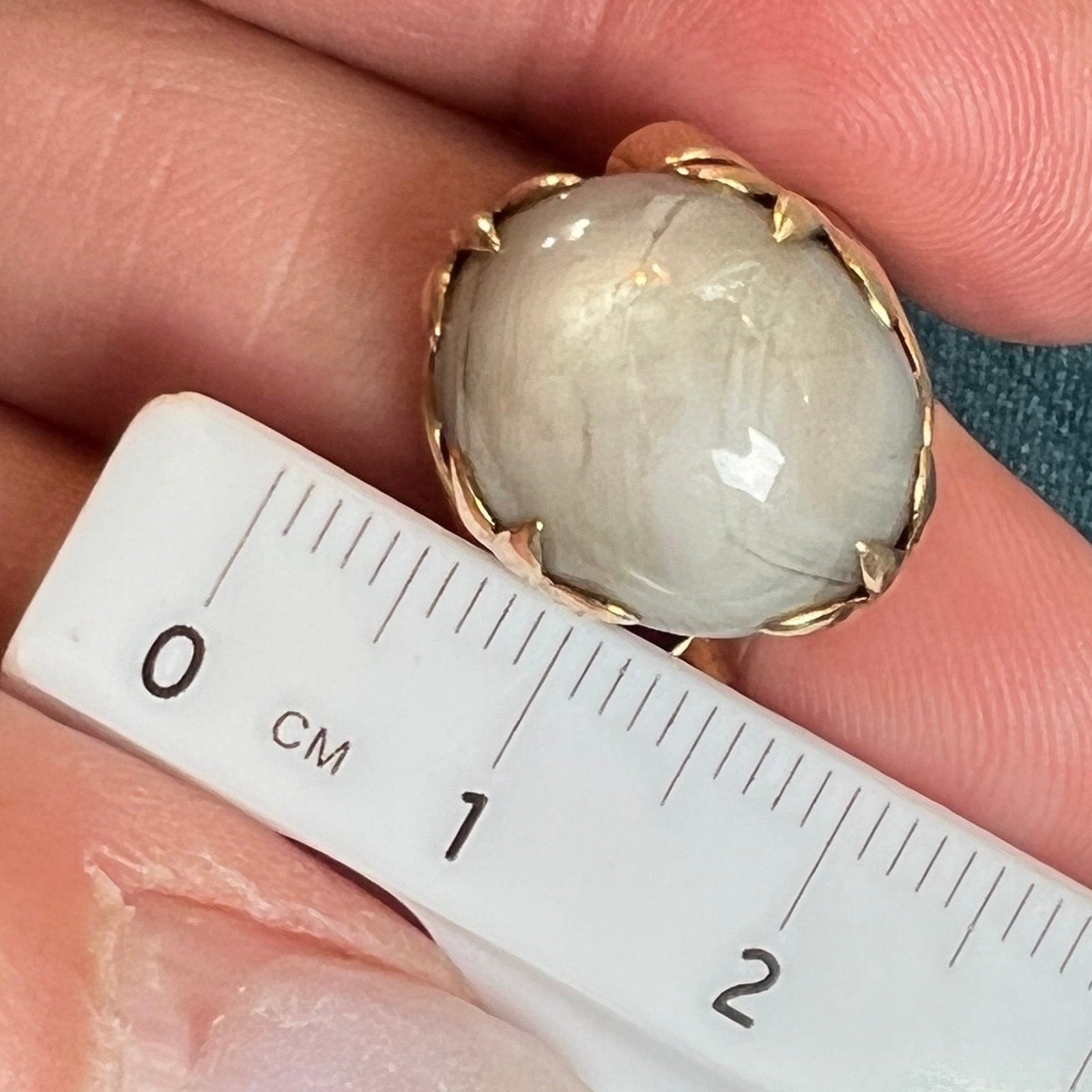 14k Yellow Gold Gray Star Sapphire Ring. Lotus Blossom Prongs *VIDEO*
