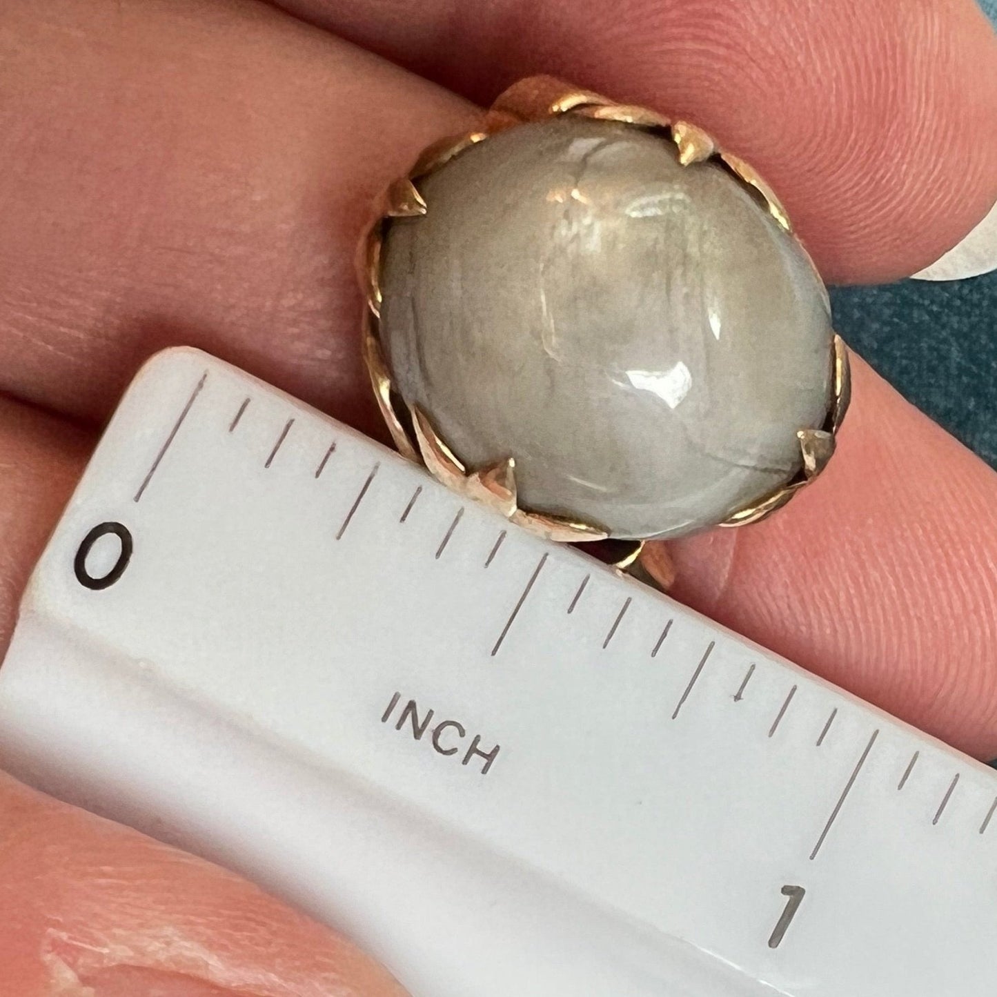 14k Yellow Gold Gray Star Sapphire Ring. Lotus Blossom Prongs *VIDEO*