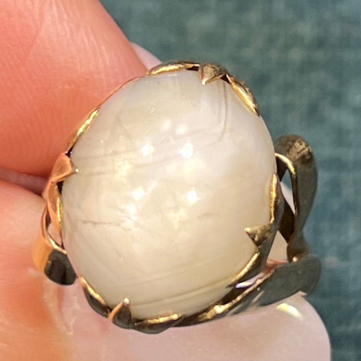 14k Yellow Gold Gray Star Sapphire Ring. Lotus Blossom Prongs *VIDEO*