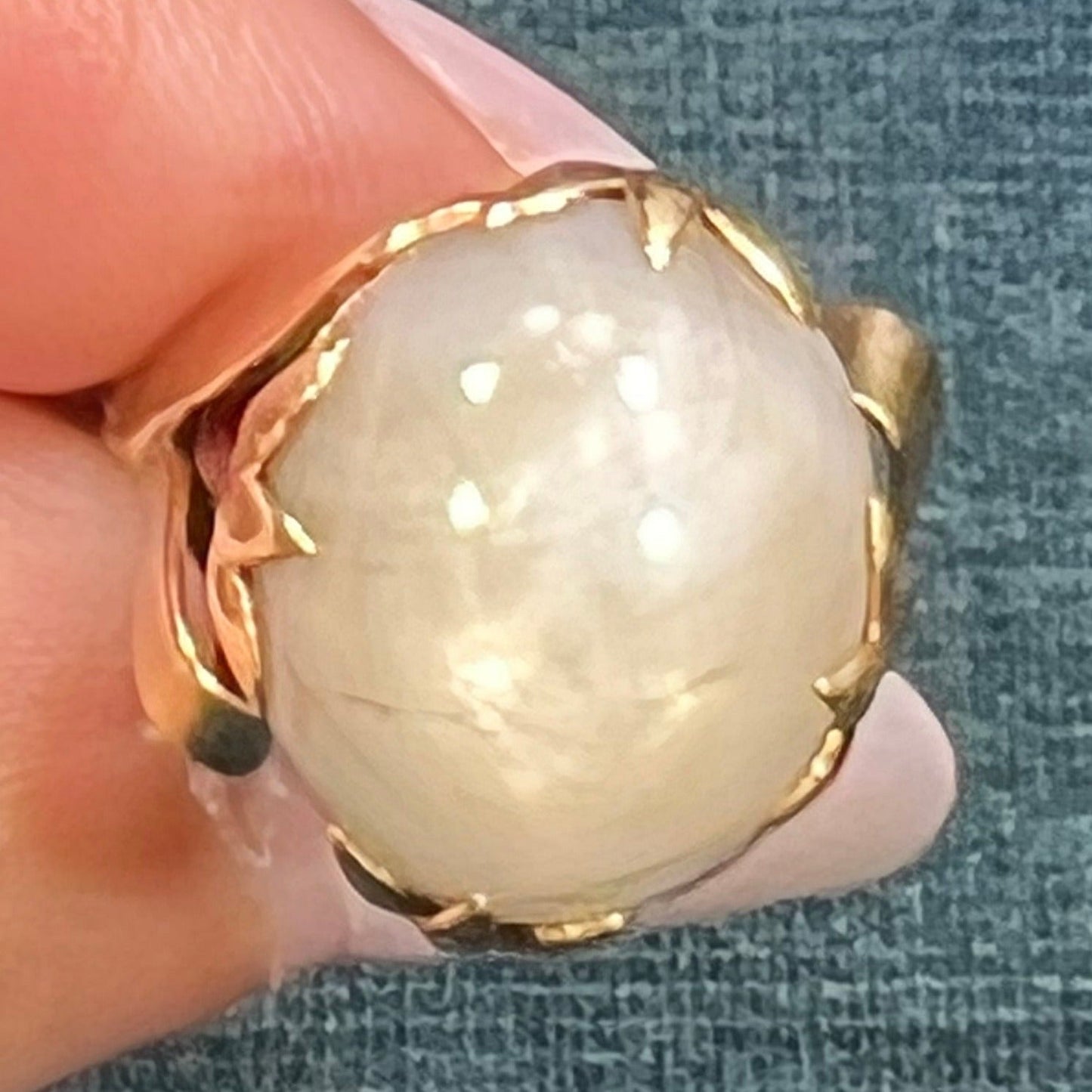 14k Yellow Gold Gray Star Sapphire Ring. Lotus Blossom Prongs *VIDEO*